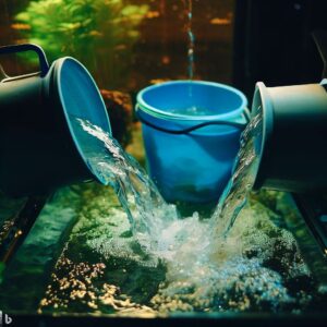 Pouring new water into a fish tank.